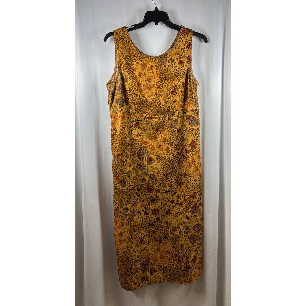 R&K Originals Vintage Leopard Floral Paisley Midi Shift Dress Mustard Yellow 14